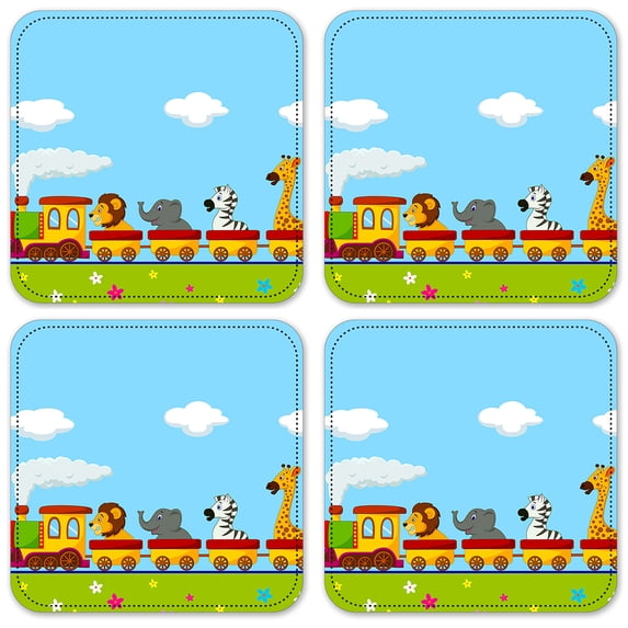 Vinyl Drink Coasters - Set of 4 - Cute Animal Train