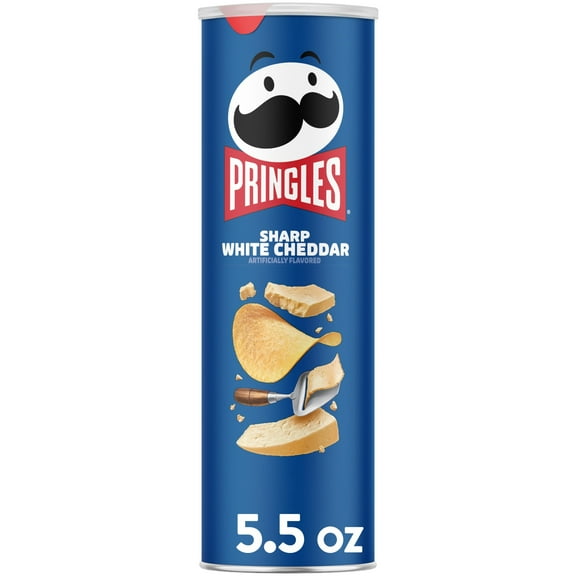 Pringles Sharp White Cheddar Potato Crisps Chips, Lunch Snacks, 5.5 oz Canister