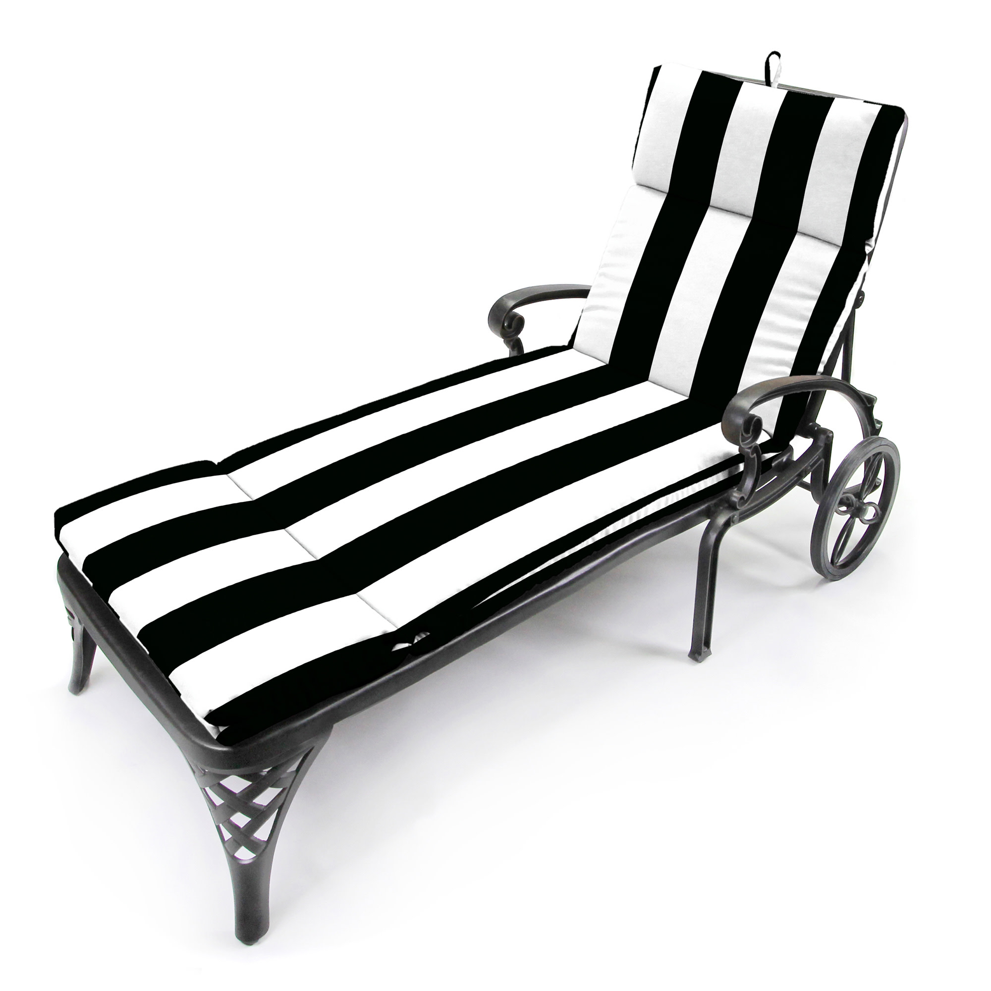 Jordan Manufacturing 72" x 22" Cabana Black Stripe Rectangular Outdoor Chaise Lounge Cushion with Ties and Hanger Loop
