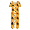 thumbnail image 4 of Women's Halloween Pajama Set Short Sleeve V Neck Top and Cropped Pants Lightweight Breathable Lounge Outfit with Pumpkin Print Casual Sportswear for Daily Wear Orange M, 4 of 6