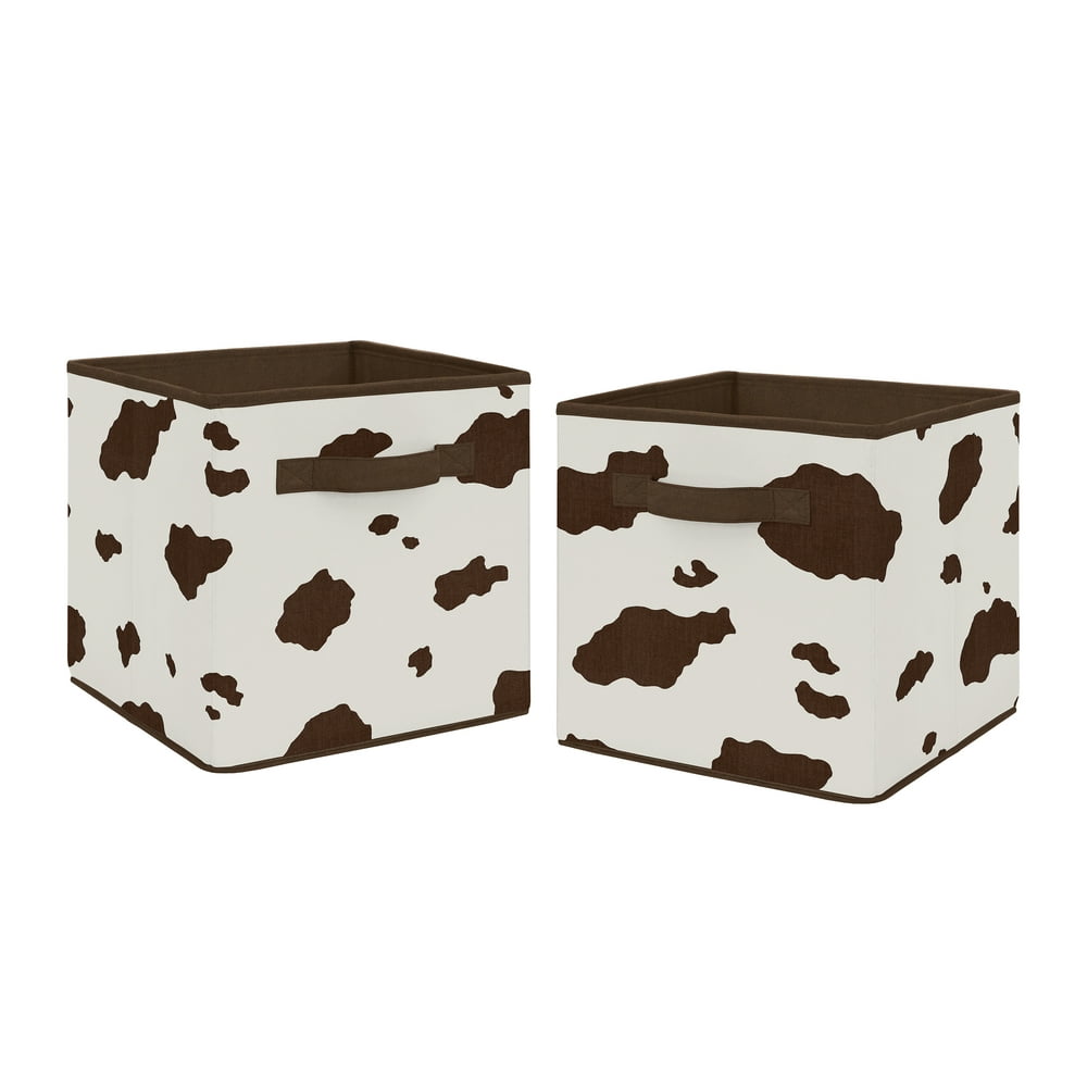 Brown and Cream Cow Print Foldable Fabric Storage Cube Bins Boxes