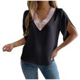 thumbnail image 2 of Gyedtr Summer Tops For Women Going Out Tops Women'S V-Neck V-Neck Lace Short-Sleeved Chiffon Shirt Cute Tops For Women OnL, 2 of 7
