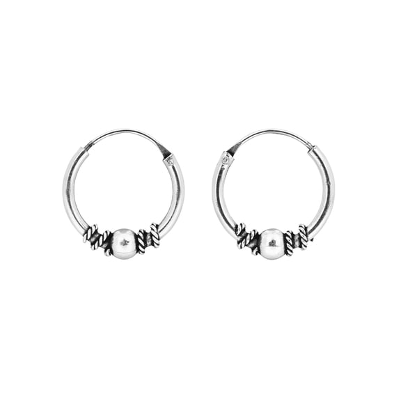 AeraVida Classic Twist Bali Bead 12mm Hoop .925 Bohemian Inspired Sterling Silver Earrings for Women Accessories Jewelry Gift