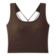 thumbnail image 1 of Hiiyo Women's Built-In Bra Backless Tank Tops Summer Undershirt Crop Top, Coffee One Size, 1 of 3