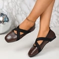 thumbnail image 5 of SuTry Women's Square Toe Mary Jane Flats Elastic Crisscross Strap Glossy PU Leather Lightweight Comfortable Slip On Casual Office Daily Walking Shoes(39), 5 of 8