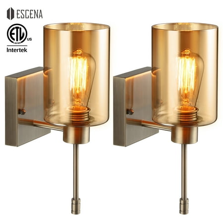 

ESCENA 2-Pack Wall Sconce for Bathroom Living Room Entrance Hallway Vintage Vanity Lights Amber Glass 40W Bulbs Included