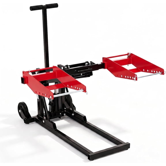 Garvee Lawn Mower Lift Jack 550 Lbs Capacity, Adjustable Width and Height, Zero Turn Mower Lift with 2pcs 3.3ft Straps, Safety Lock, for Tractors, ATVs, UTVs, Black