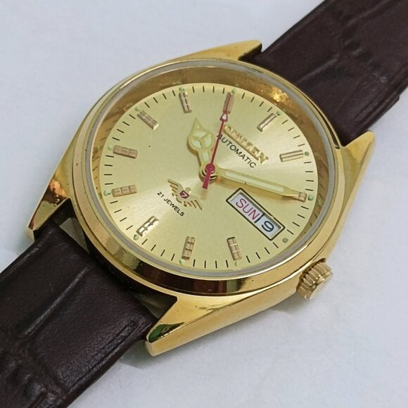 Vintage Citizen Automatic 21 Jewels Roman Number Yellow Dial Day