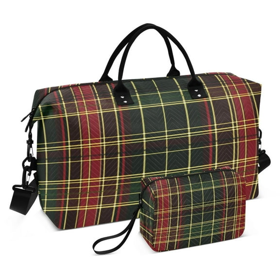 Travel Duffel Luggage Bag Sports Duffle Bag Gym Bag with Zipper Red and Green Tartan Plaid