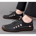 thumbnail image 3 of Lace-up Hollow Out Business Loafers for Men's Round top Low Top Leather Casual Sandal Shoes Slip On Flat Heel Soft Sole Oxfords, 3 of 5