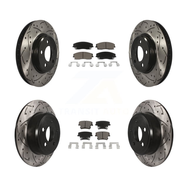 Transit Auto Front Rear Coated Drilled Slotted Disc Brake Rotors and Ceramic Pads Kit for Car Dodge Charger Chrysler 300 Challenger Magnum KDC-100312