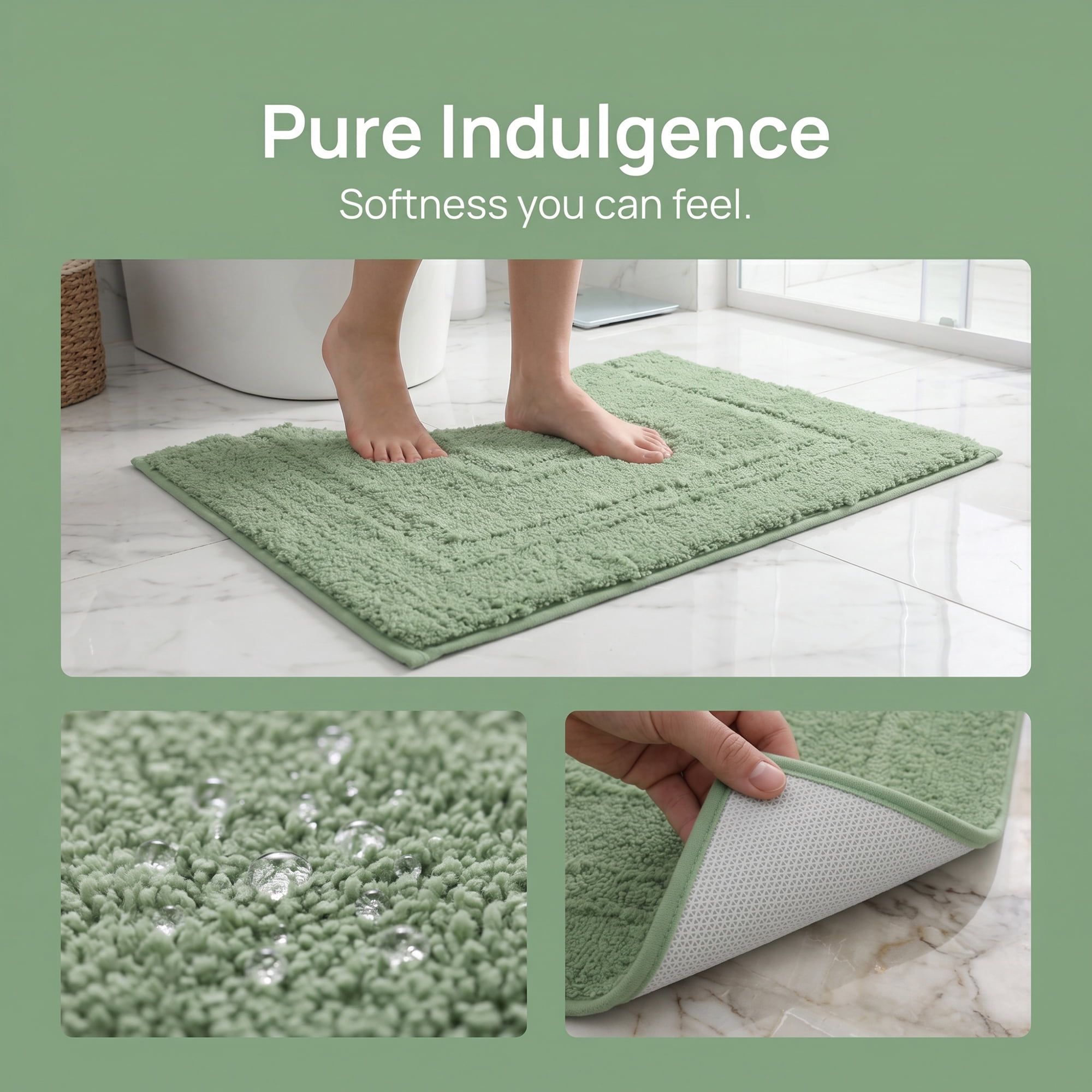 Unique Bargains U-Shaped Absorbent Non Slip Machine Washable Bath Mat Green 20" x 16"