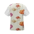 thumbnail image 5 of EGNMCR T-Shirts pour Femmes Femmes Mode Été Pli Imprimé Régulier Femmes Manches Courtes Col en V Bouton Haut, 5 of 5