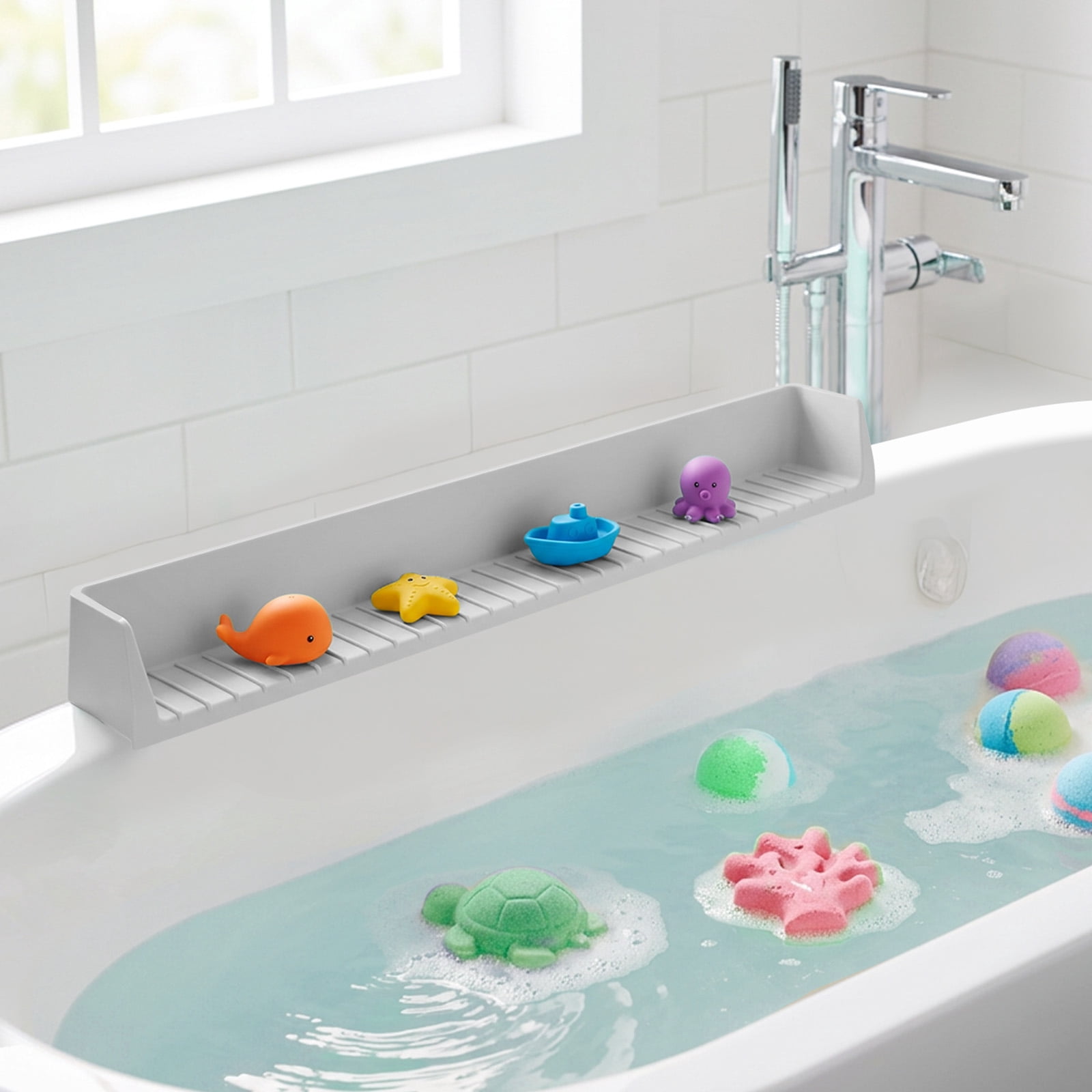 Splash Guard for Bathtub Kids Silicone Bathtub Splash Guard with Suction Cups Bath Tub Play Shelf for Kids and Toy Holder Avoid Water Spill in Bathroom Fun Bath Time for Toddler Baby