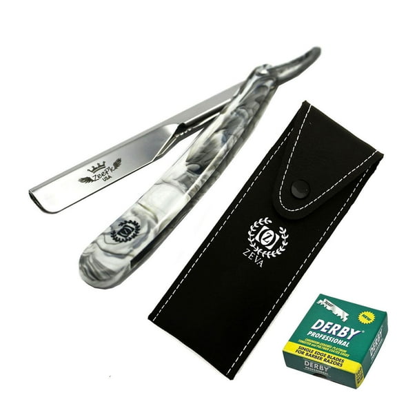 NEW Smart Cut Throat Barber Salon Straight Razor 100 Derby Blades   Pouch Marble