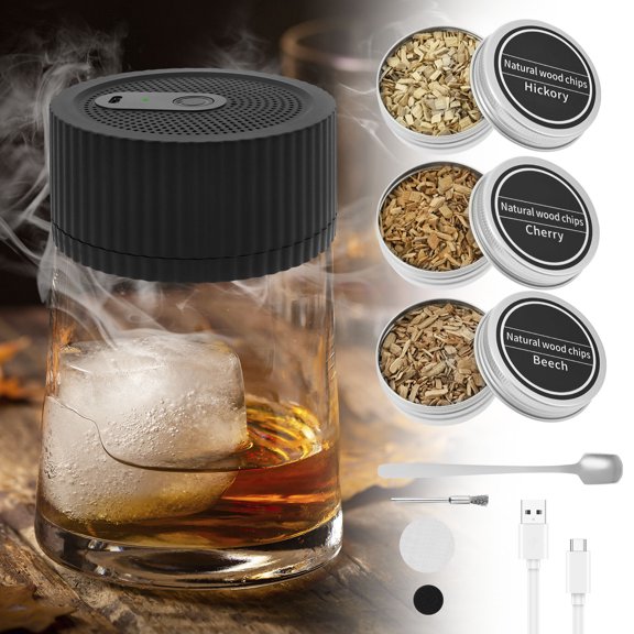 Flameless Electric Cocktail Smoker Compact Charging Available Whiskey Smoker Kit With 3 Wood Chip for Home Bar Entertaining