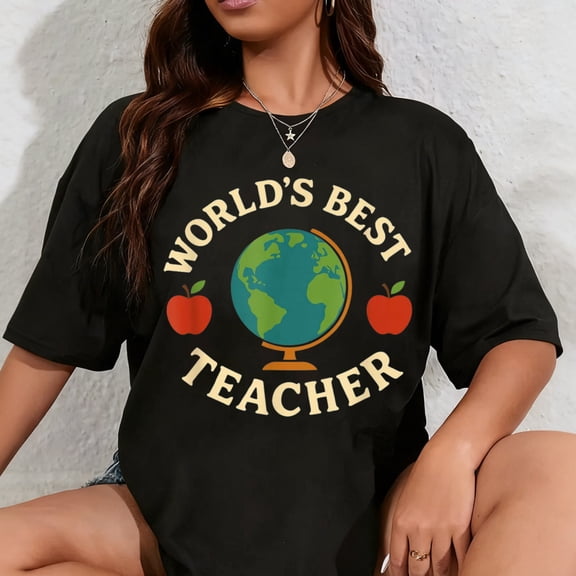 100% Cotton Best Teacher in The World Retro Globe T-Shirt