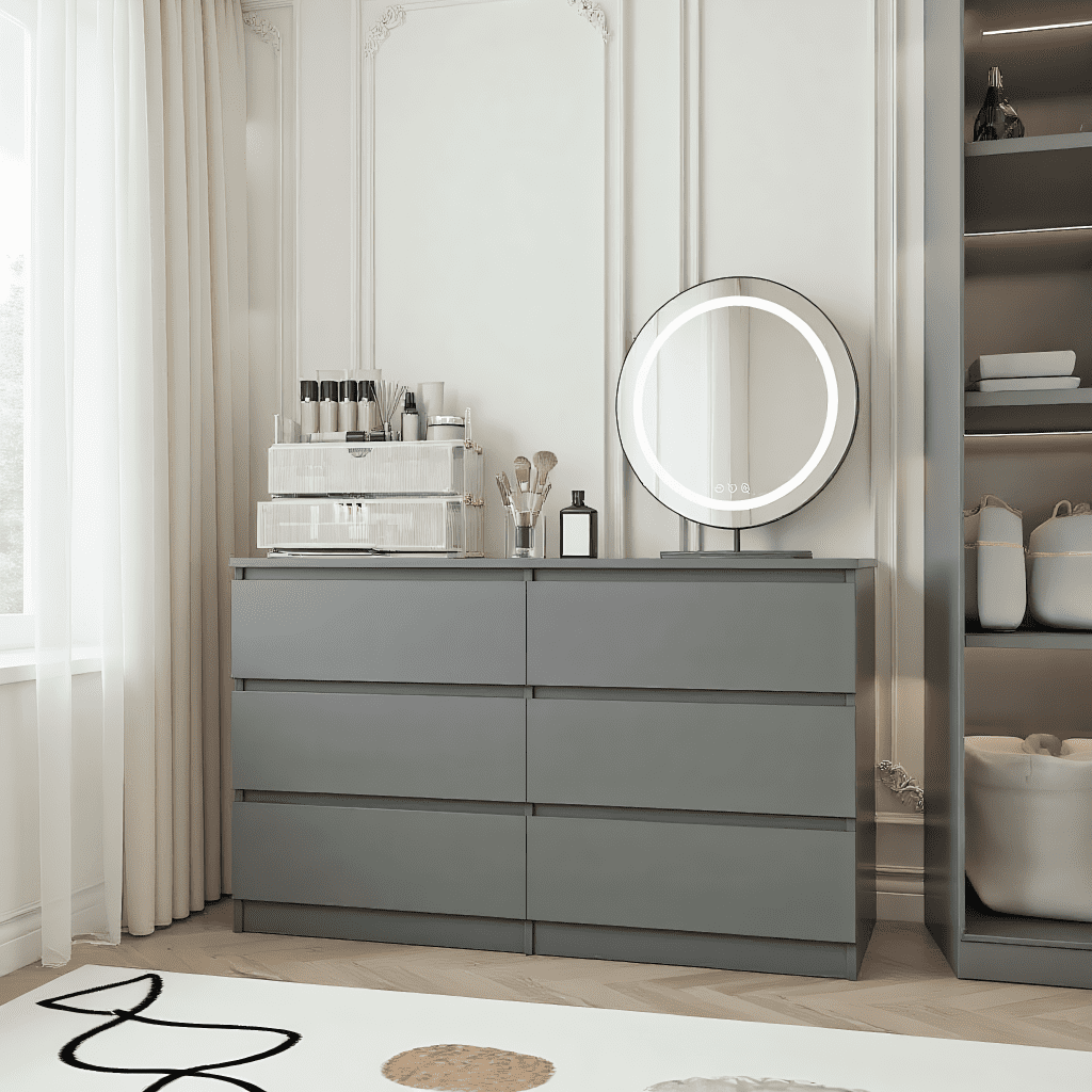 Kadyn 6 Drawer Bedroom Dresser, Chest of Drawers for Bedroom, Dressers with Handleless Design, Gray