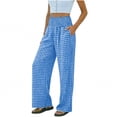 thumbnail image 5 of Summer Pants For Women Elastic Waist Plaid Wide Leg Cozy Lounge Pants Womens Casual Checked Loose High Waisted Lightweight Comfy Trouses, 5 of 6