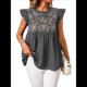 thumbnail image 3 of Blusas Peplum con Mangas con Volantes para Mujer, Elegantes, Informales, Bohemias, Estampadas, Holgadas. Gris L, 3 of 10