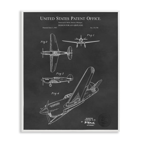 Stupell Industries Traditional Detailed Aircraft Blueprint Chart White Framed Giclee Art, 11 x 14, by Karl Hronek