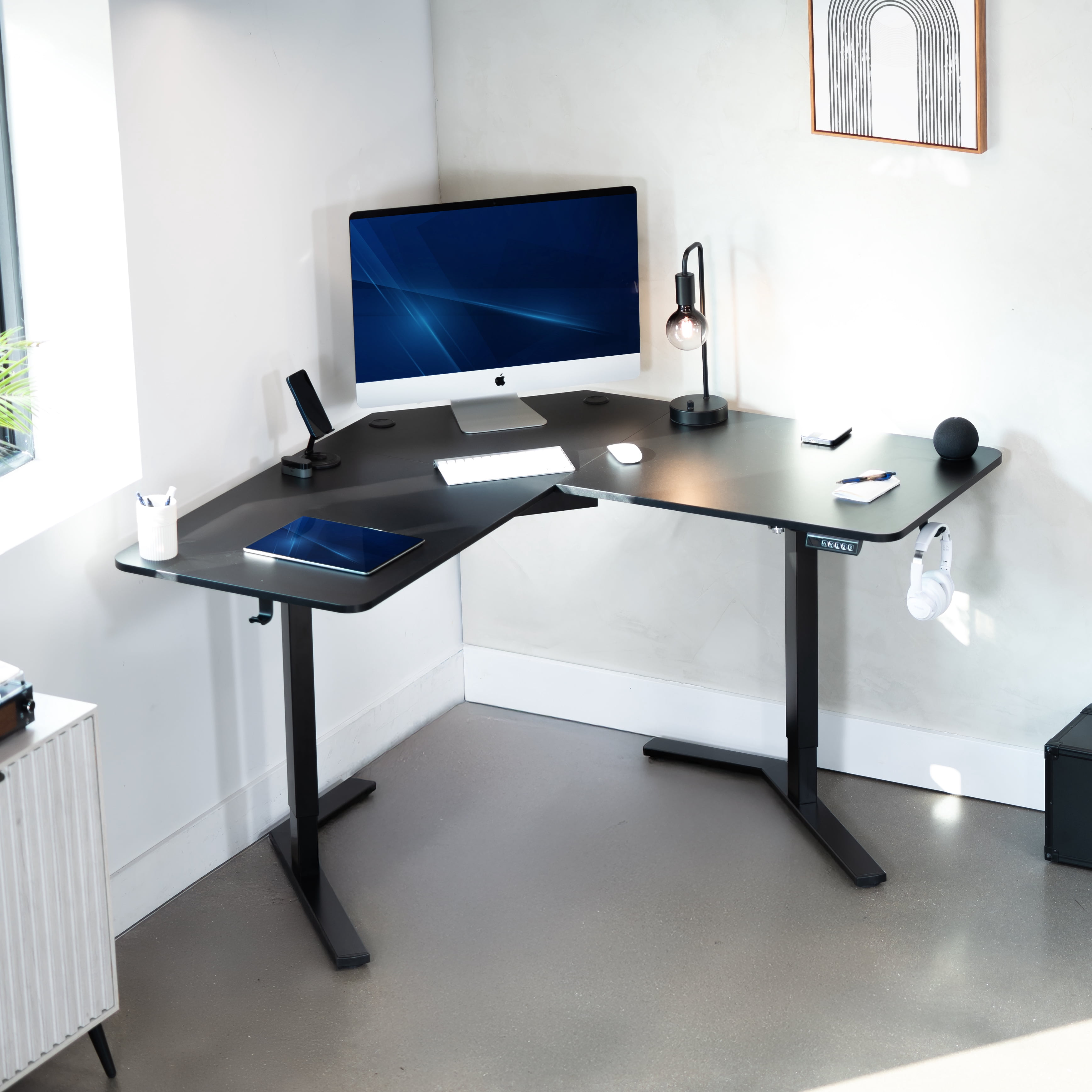 VIVO Black Electric 55" x 55" Corner Standing Desk, L-Shaped Workstation