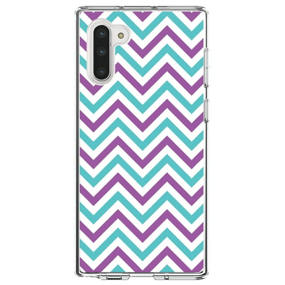 DistinctInk Clear Shockproof Hybrid Case for Samsung Galaxy Note 10 (6.3" Screen) - TPU Bumper, Acrylic Back, Tempered Glass Screen Protector - Purple Teal Stripes - Stripes Pattern