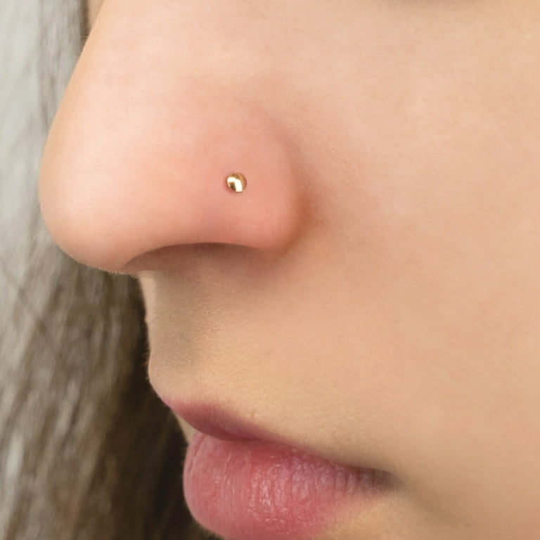 14K Gold Nose Stud With Double Star Design - 20G, 7MM Barbell, Hypoallergenic Screw Back Nose Ring
