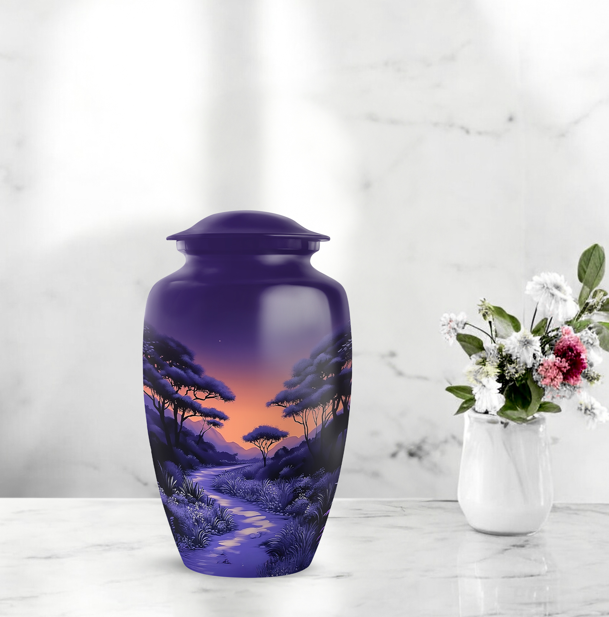 Purple Urns for Human Ashes Adult, Cremation Funeral Urn for Female - Memorial Decorative Urn - Ashes Urns Keepsake - 6inch, Medium Size with Velvet Bag - 1pcs
