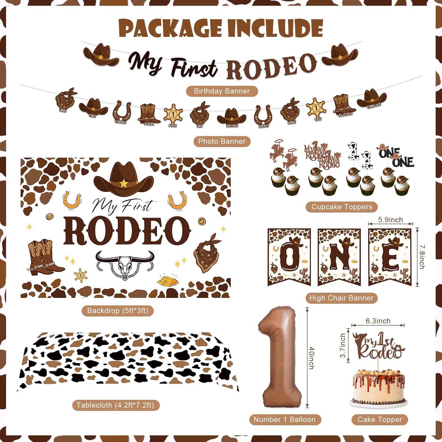 My First Rodeo Decorations Boy, Western Cowboy 1st Birthday Party Decorations, Western Balloon Arch Kit Cowboy Party Supplies Backdrop Photo Banner Tablecloth for 1st Rodeo Birthday Party Decor Boy