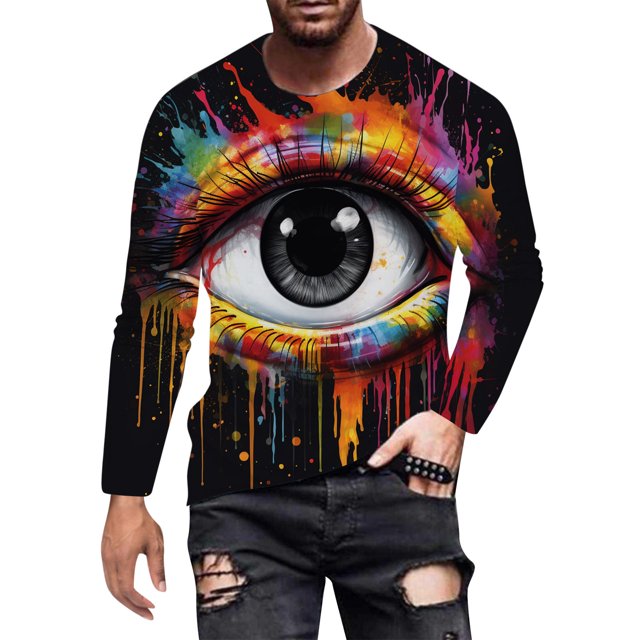 Chemise pour Hommes Adulte Homme Extra Grand Mode Simple Loisirs Impression Numérique 3D T-Shirt à Manches Longues et Col Rond Vêtements (Noir, TTG)