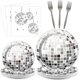 thumbnail image 1 of 96 Pieces 70's Disco Party Tableware Set 70s Disco Birthday Party Supplies Silver Disco Ball Party Paper Plates Napkins Forks for 24 Guests, 1 of 4