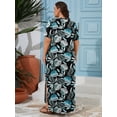 thumbnail image 6 of SHOWMALL Women's Plus Size Short Sleeve Maxi Dress, Rainforest Black 2X Side Slit Rounded Hem Long T-Shirt Dress with Pockets for Vacation & Casual Wear, 6 of 6