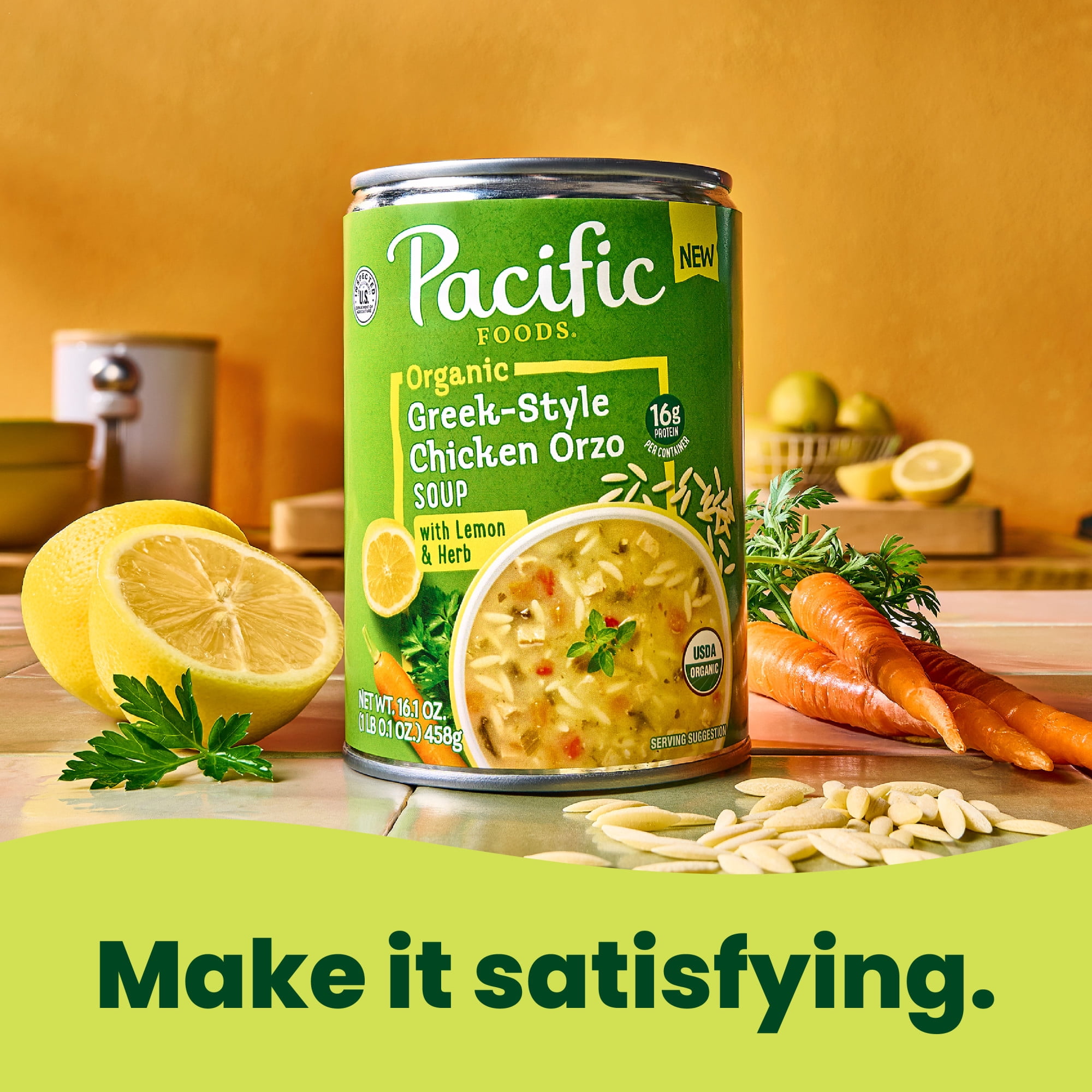 (12 pack) Pacific Foods Organic Greek-Style Chicken Orzo Soup with Lemon and Herb, 16.1 oz Can