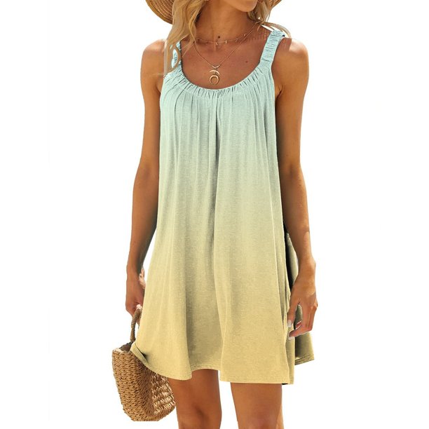 WILLBEST Vestidos Casuales Para Mujer Verano Vestido Informal De Verano Para Mujer, A La Moda, Con Estampado Degradado, Plisado, Sin Mangas, Con Tirantes Para Vacaciones En La Playa