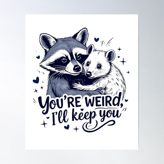 You'Re Weird, I'Ll Keep You - Cute Raccoon & Opossum Design Poster Wall Art, Modern Wall Decor For Living Room Bedroom, 8x12 UNFRAMED