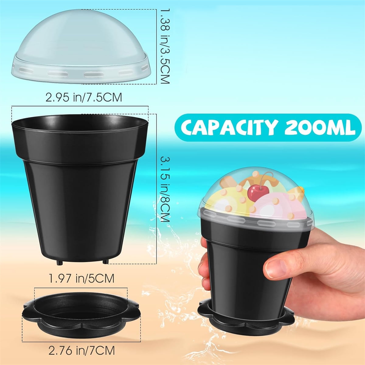 GIXUSIL 20 Pack Mini Flower Dessert Parfait Pots Cups with Lid and Bottom Tray, Plastic Cake Plant Nursery Pots for Succulent, Vegetable or Use as Dessert Containers (3 inch, Black)