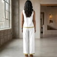 thumbnail image 6 of 2 Piece Sets for Women Color Block Linen Lounge Sets Sleeveless Top Wide Leg Pants Matching Casual Travel Outfit, XL, 6 of 9
