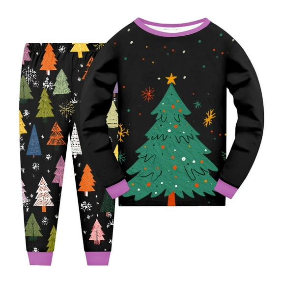 Gubotare Baby Christmas Pajamas Plaid Kids Pajamas for Girl Sleepwear Toddler Clothes 3T 4T (Black,3-4 Years)