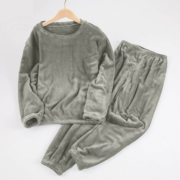 Conjunto de pijama de terciopelo grueso y cálido para mujer, de color liso y holgado, con pantalones de poliéster para invierno.