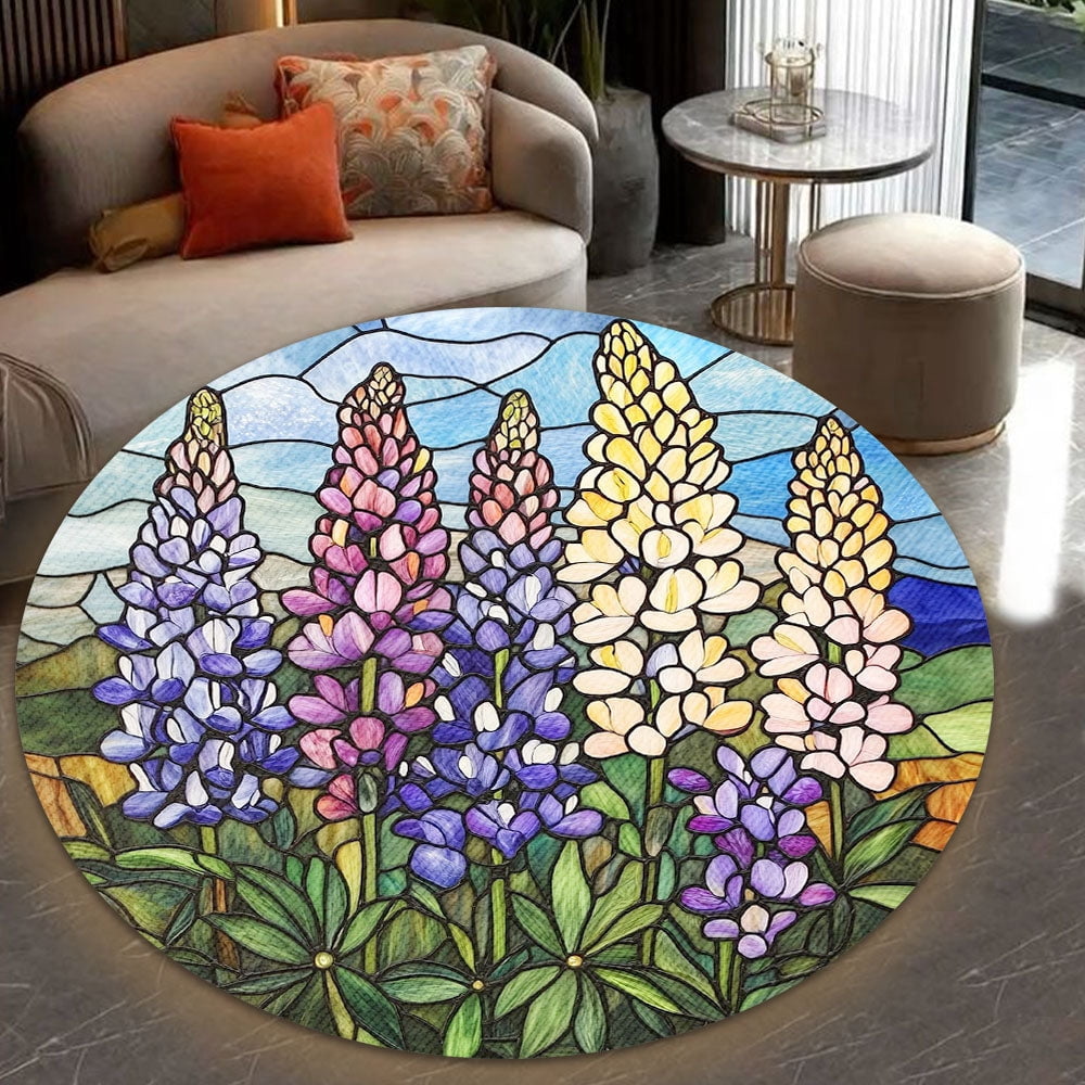 Round Area Rug, Lupine Non-Slip Floor Mat, Soft Washable Carpet for Living Room Bedroom Decor 24 Inch