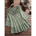 thumbnail image 1 of Summer Cotton And Linen Stitching Lace Elegant European And American V-neck Loose Women's Top, 1 of 2