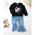 thumbnail image 3 of 4T Baby Girls Outfits 5T Girls Fall Winter Clothes Toddler Girls Ruffle Long Sleeve Cute Top Jeans Bell-bottomed Pants 2PCS Set Black, 3 of 10