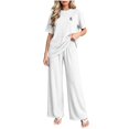 thumbnail image 2 of AnuYalue 2 Piece Pajama Sets for Women Dressy Casual Short Sleeve Tops Wide Leg Pants Loungewear Set Solid Travel Outfits, 2 of 8