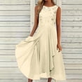 thumbnail image 3 of Bigersell Long Dresses for Women Summer Round Neck Sleeveless Wedding Guest Dress Ruffle Pleated A-Line Dresses Asymmetrical Dress Style B-20 Mesh Waist Evening Party Cocktail Dresses Beige-T XXL, 3 of 5