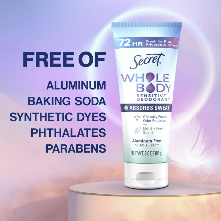 Secret Whole Body Dry Feel Deodorant Cream, Sweat Absorbing, 3oz