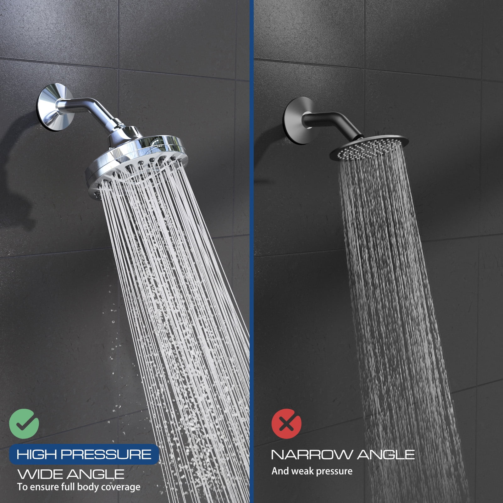 Cshidworld 8-Mode High Pressure Shower Head, Rain Fixed Showerhead with Adjustable Metal Swivel Ball Joint, Bathroom Rain Showerhead with Anti-Clogging Silicone Nozzles 5 Inch, Chrome Finish