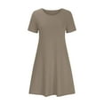 thumbnail image 3 of qolati Summer Dresses for Women 2025 Solid Color Casual Short Shifts Dress Comfy Crew Neck Short Sleeve Vacation Beach Tshirts Sun Dresses with Pockets, 3 of 5
