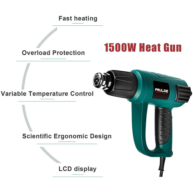 Heat Gun Variable Temperature, PRULDE N2030 Hot Air Gun with LCD Digital  Display, 120F-1200F Temperature & Air Flow Adjustable and 6 Nozzles  Attachments 