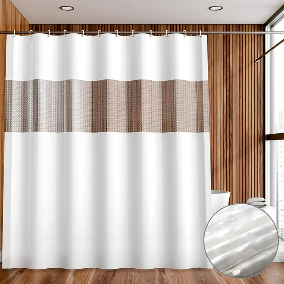 GUCADS-Color Block Shower Curtain - 72 x 72 inch White Plastic Waterproof Curtain for Bathroom, with 12 Hooks
